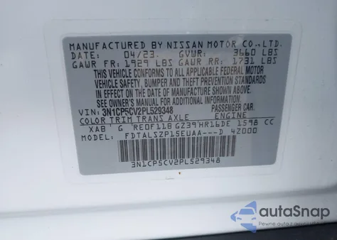 2023 Nissan Kicks Sv Xtronic Cvt z USA, uszkodzony, nr VIN 3N1CP5CV2PL529348